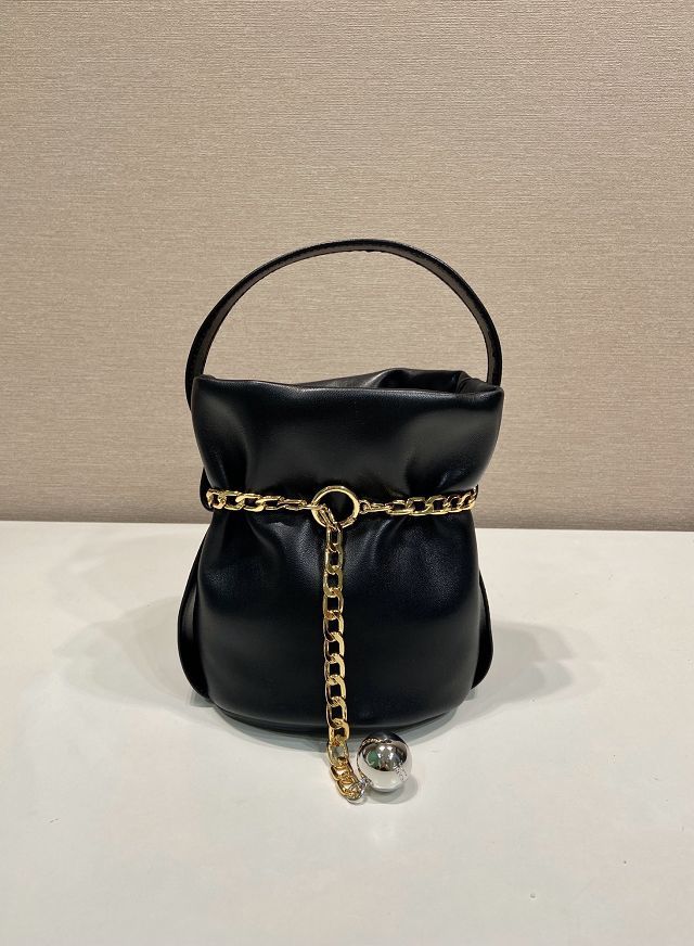 Prada original lambskin petit sac noir mini bucket bag 1BE088 black