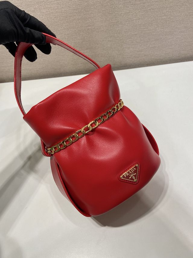 Prada original lambskin petit sac noir mini bucket bag 1BE088 red