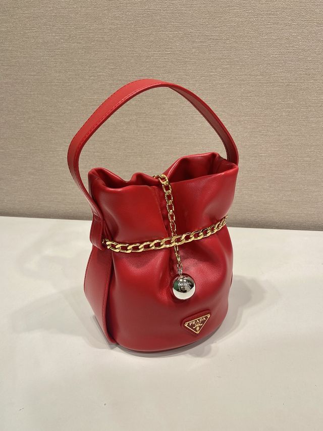 Prada original lambskin petit sac noir mini bucket bag 1BE088 red