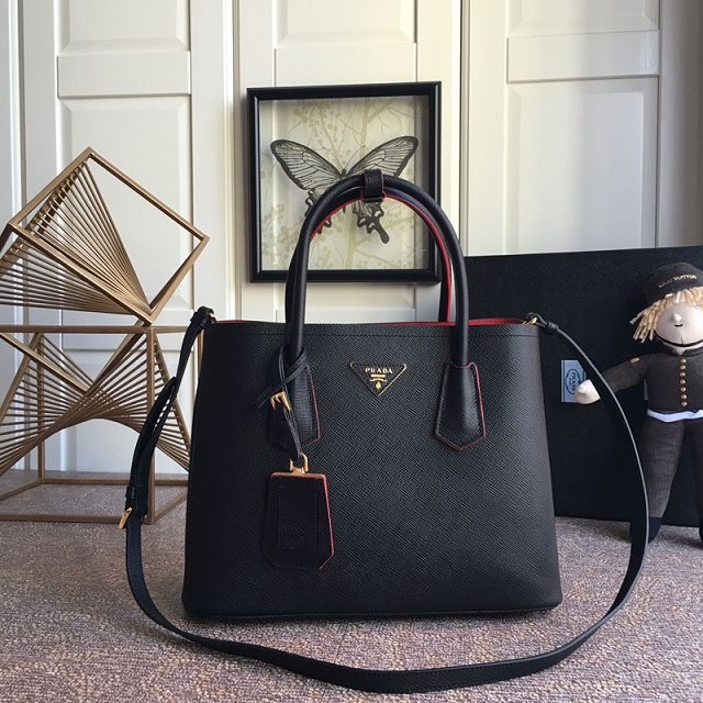 Prada original saffiano calfskin galleria large bag 1BG775 black&red
