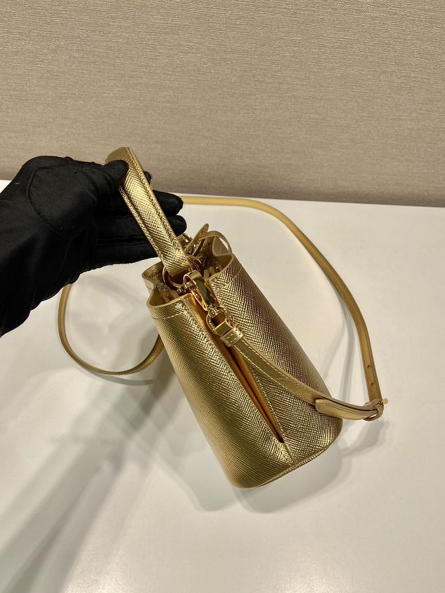 Prada original saffiano calfskin mini bucket bag 1BA373 gold