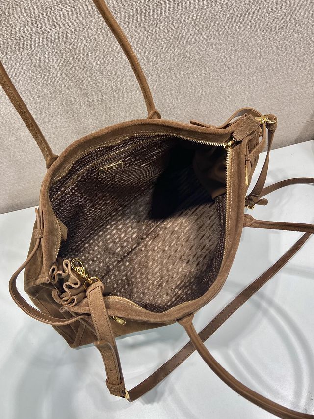 Prada original suede bonnie large tote bag 1BA433 dark brown