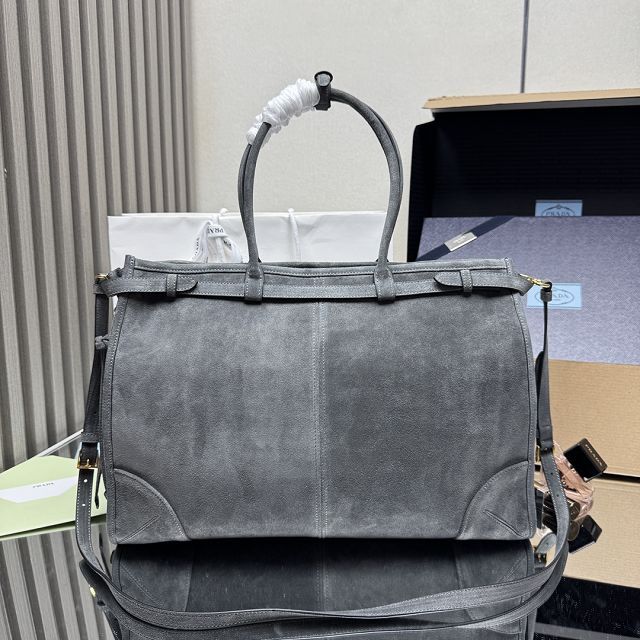 Prada original suede bonnie maxi tote bag 1BA439 grey