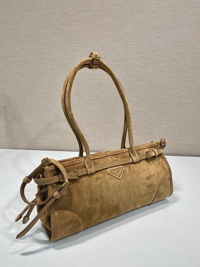 Prada original suede bonnie medium tote bag 1BA426 brown