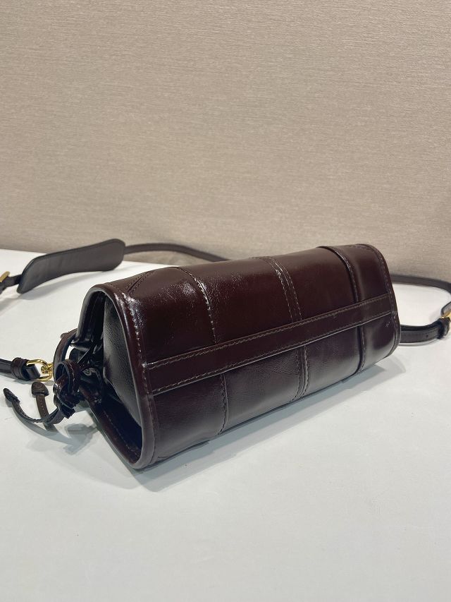 Prada original calfskin bonnie mini tote bag 1BA486 dark brown
