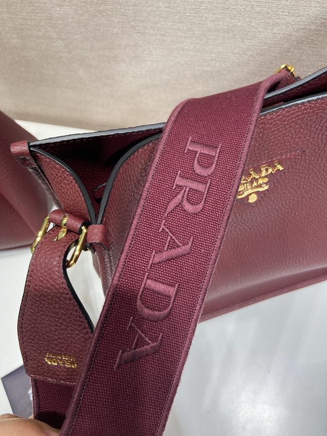 Prada original calfskin large shoulder bag 1BC073 burgundy