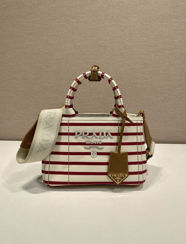 Prada original canvas jardiniere mini handbag 1BA038 white&burgundy
