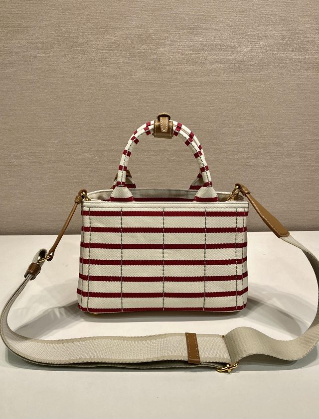 Prada original canvas jardiniere mini handbag 1BA038 white&burgundy
