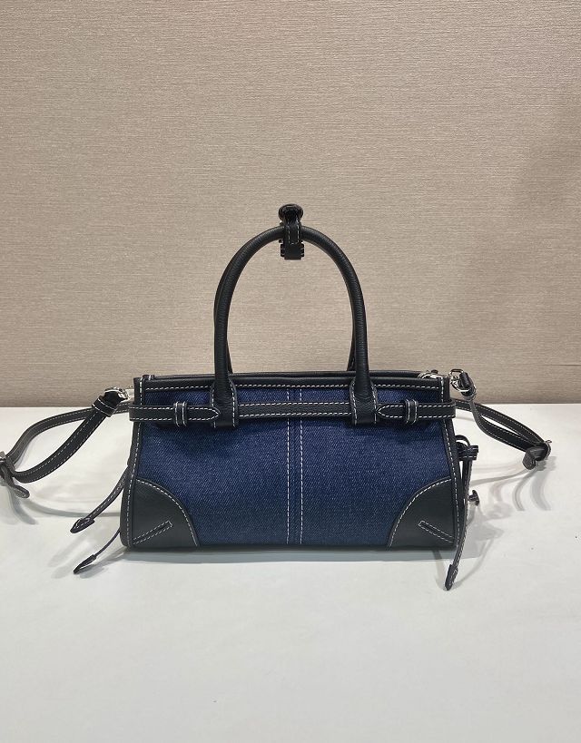 Prada original denim bonnie mini tote bag 1BA486 blue&black