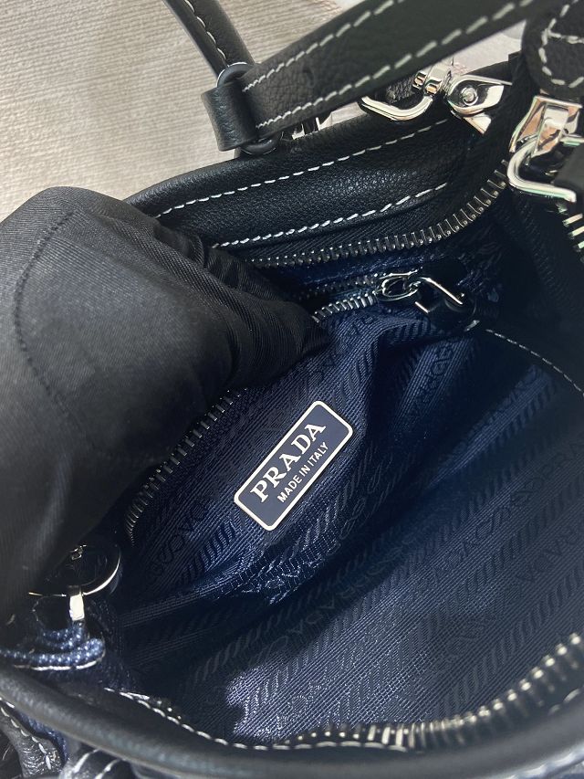 Prada original denim bonnie mini tote bag 1BA486 blue&black
