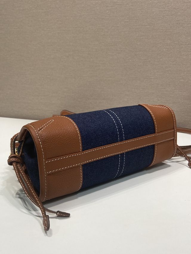 Prada original denim bonnie mini tote bag 1BA486 blue&brown
