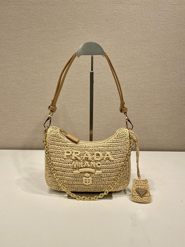 Prada original raffia re-edition mini bag 1BC204 apricot
