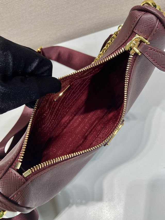 Prada original saffiano calfskin re-edition 2005 hobo bag 1BH204 burgundy