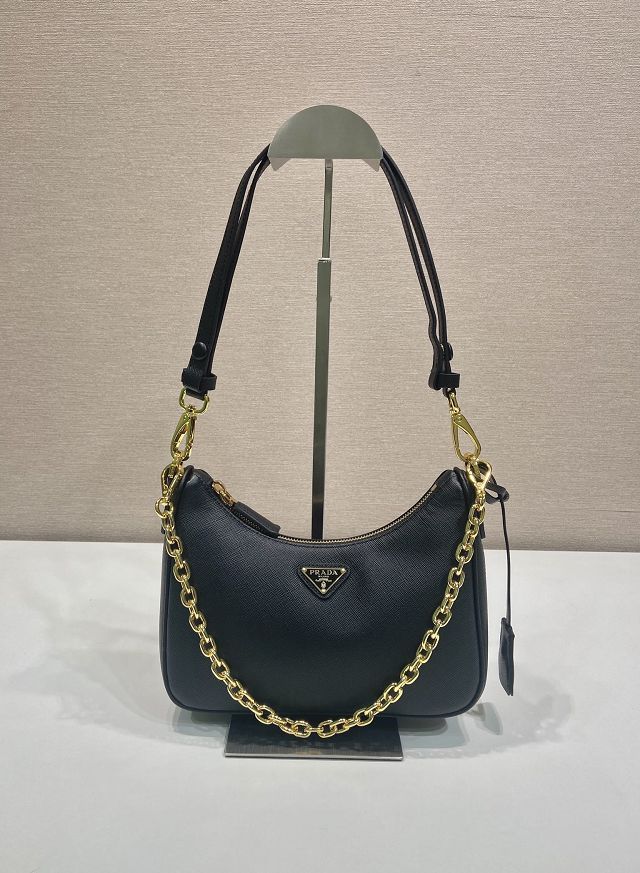Prada original saffiano calfskin re-edition mini bag 1BC204 black