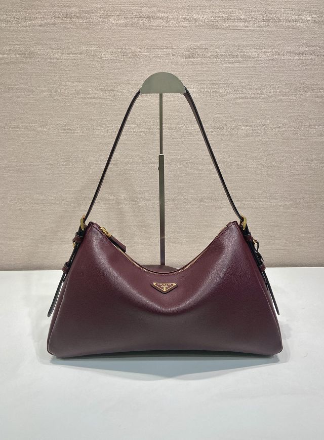 Prada original soft calfskin aimee large shoulder bag 1BC228 burgundy