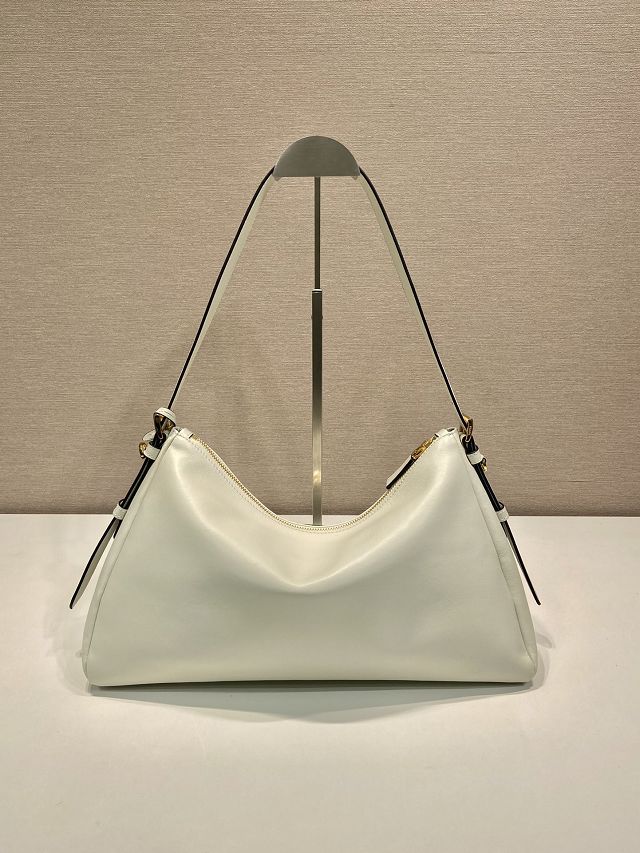 Prada original soft calfskin aimee large shoulder bag 1BC228 white