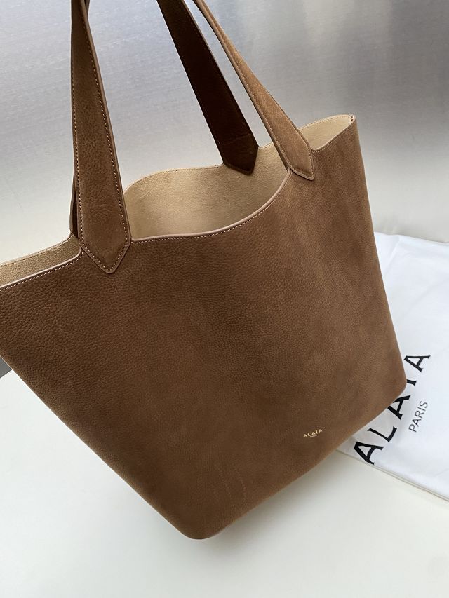 Alaia original nubuck calfskin cabas bag AL0010 brown