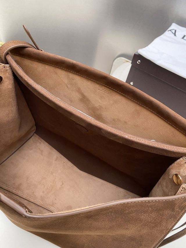 Alaia original nubuck calfskin le click medium square bag AL0018 brown