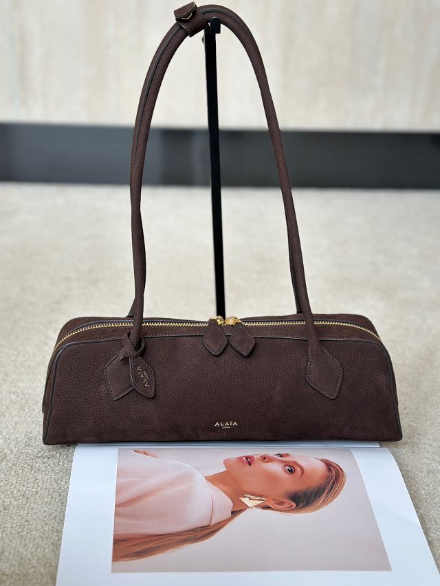 Alaia original nubuck calfskin le teckel medium bag AL0024 dark brown