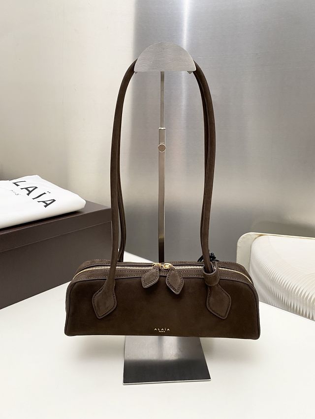 Alaia original nubuck calfskin le teckel small bag AL0023 dark brown