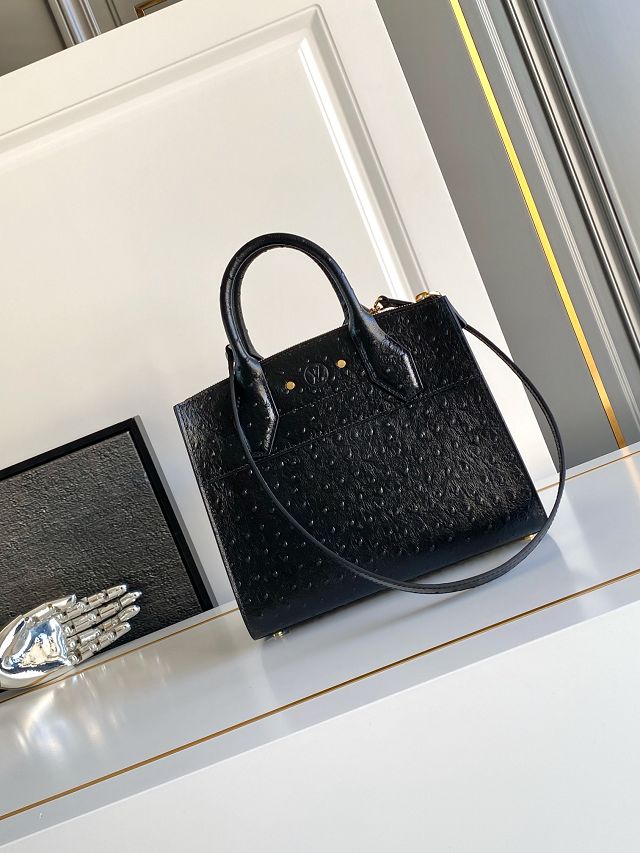 Louis vuitton original ostrich calfskin city steamer mm bag M84079 black