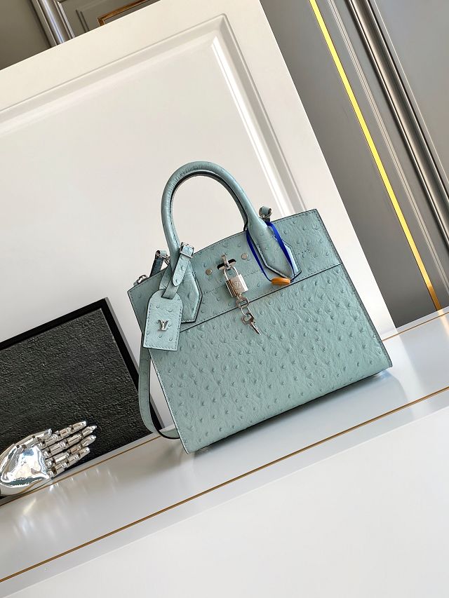 Louis vuitton original ostrich calfskin city steamer mm bag M84079 blue