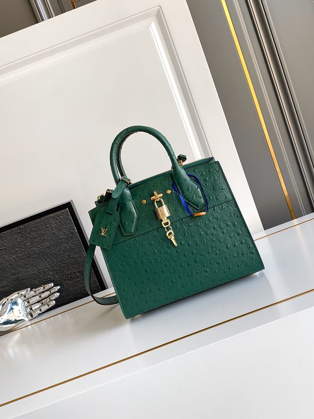 Louis vuitton original ostrich calfskin city steamer mm bag M84079 green