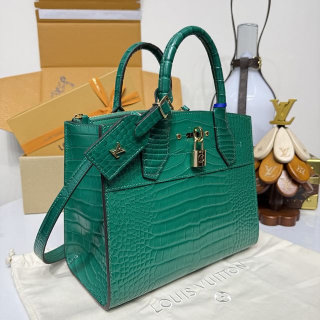 Louis vuitton original crocodile calfskin city steamer mini bag M95846 green