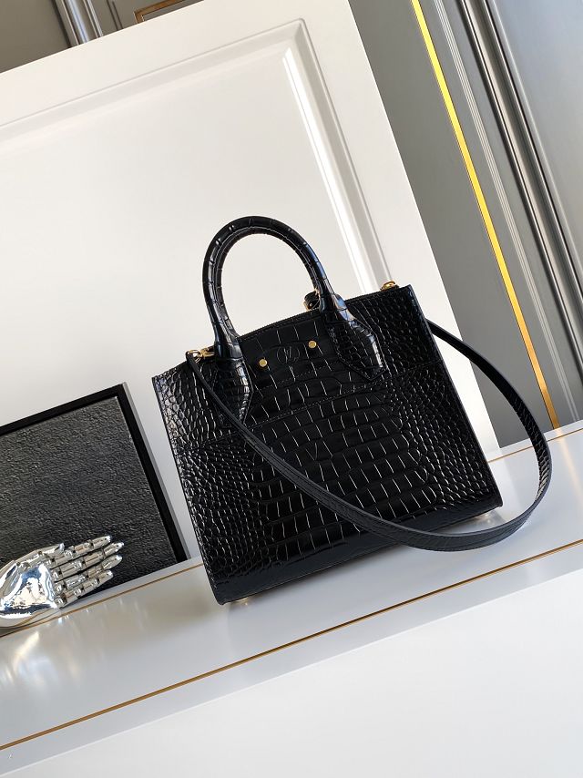 Louis vuitton original crocodile calfskin city steamer mm bag M84672 black