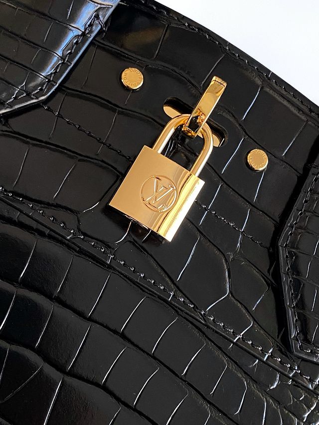 Louis vuitton original crocodile calfskin city steamer mm bag M84672 black