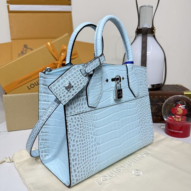 Louis vuitton original crocodile calfskin city steamer mm bag M84672 blue