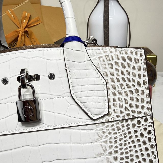 Louis vuitton original crocodile calfskin city steamer mm bag M84672 white