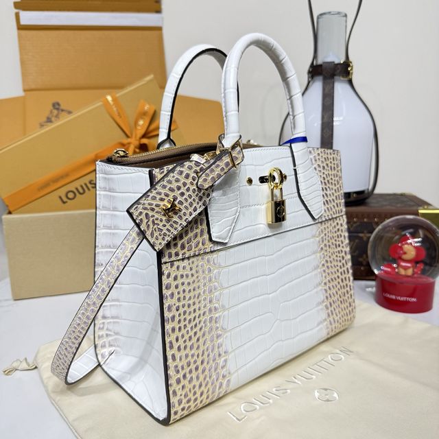 Louis vuitton original crocodile calfskin city steamer mm bag M84672 white&gold