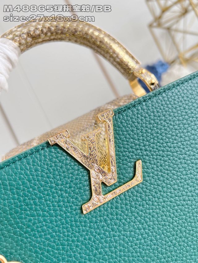 Louis vuitton original calfskin capucines BB handbag N89369 green