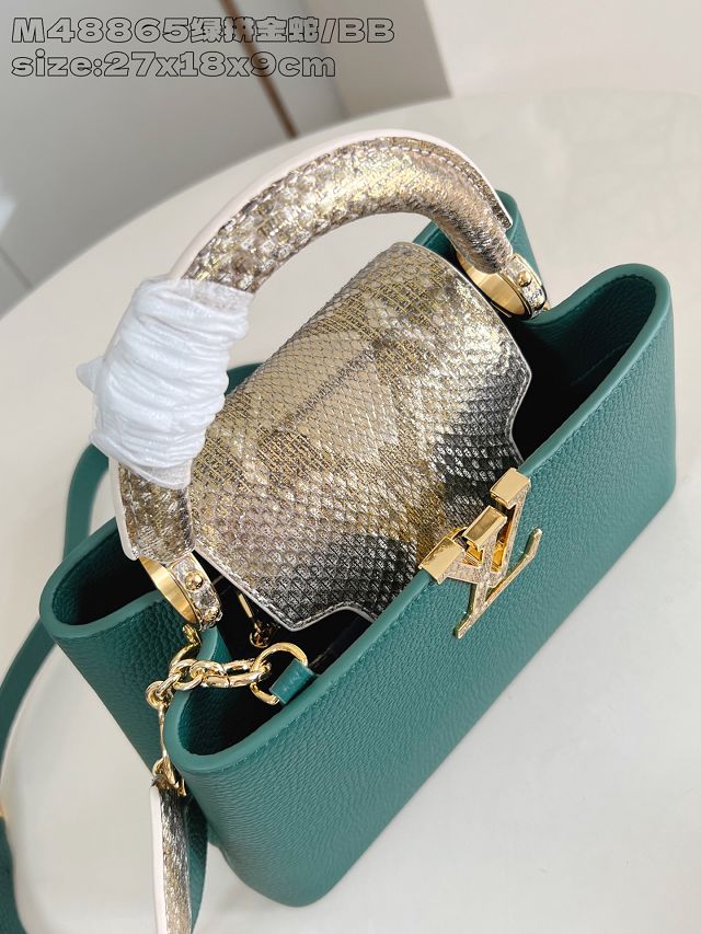 Louis vuitton original calfskin capucines BB handbag N89369 green