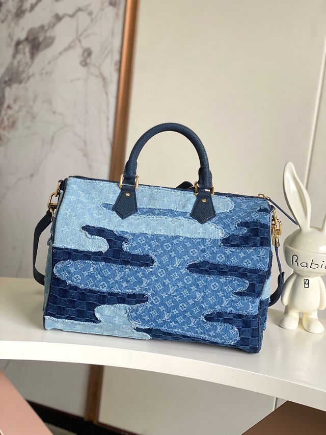 Louis vuitton original denim sac speedy 40 M15277 blue