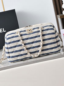 CC original raffia mini bowling bag AP5119 white&blue