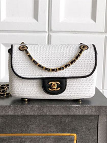 CC original straw small flap bag AS6017 beige&white