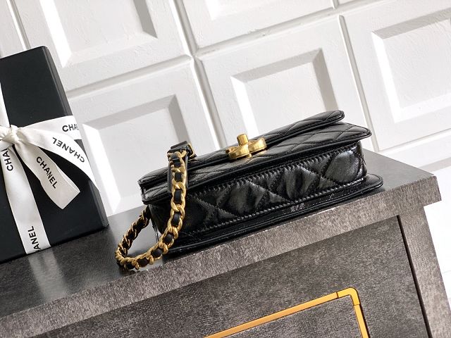 CC original shiny calfskin clutch with chain AS5618 black