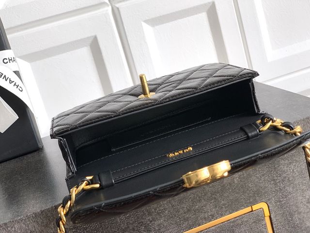 CC original shiny calfskin clutch with chain AS5618 black