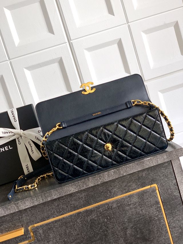 CC original shiny calfskin evening bag AS5642 dark blue