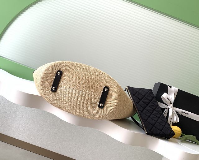 CC original straw large tote bag AS5952 beige&black