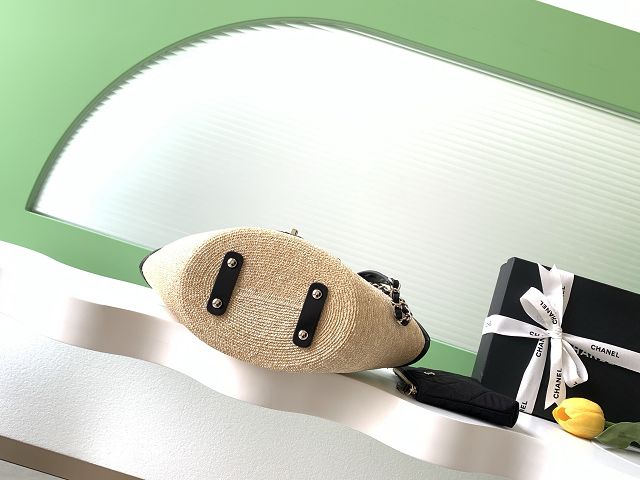 CC original straw small tote bag AS5951 beige&black