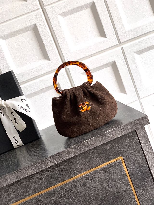 CC original suede calfskin mini pouch AP4981 dark brown