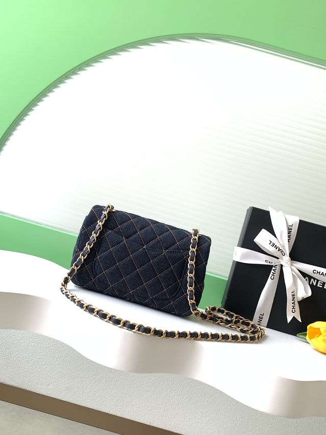 CC original denim mini flap bag A69900 dark blue