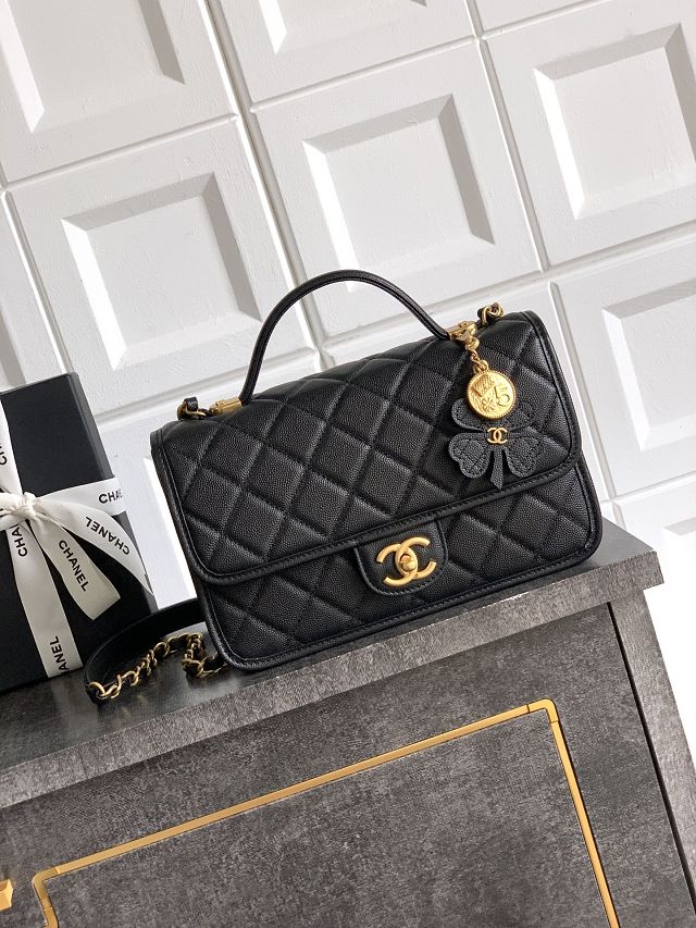 CC original grained calfskin medium flap bag AS3653 black