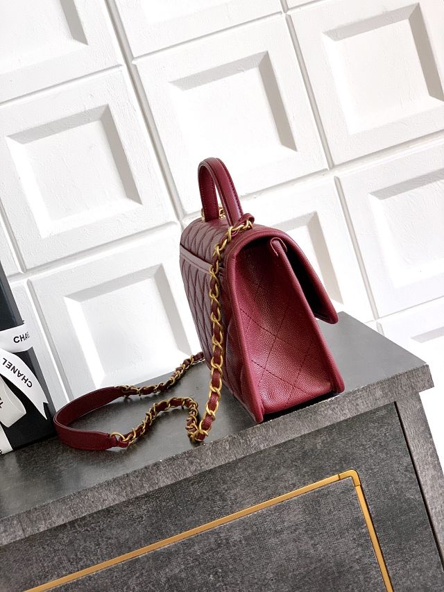 CC original grained calfskin medium flap bag AS3653 bordeaux