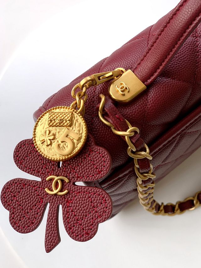 CC original grained calfskin medium flap bag AS3653 bordeaux