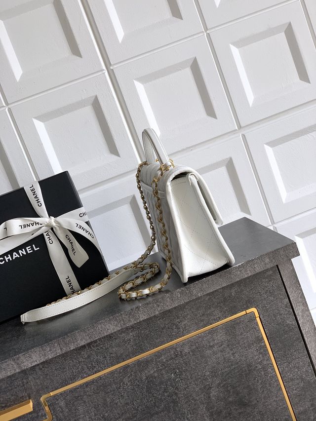 CC original grained calfskin medium flap bag AS3653 white