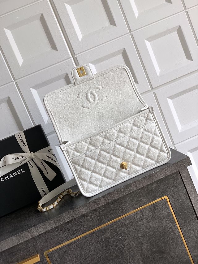 CC original grained calfskin medium flap bag AS3653 white
